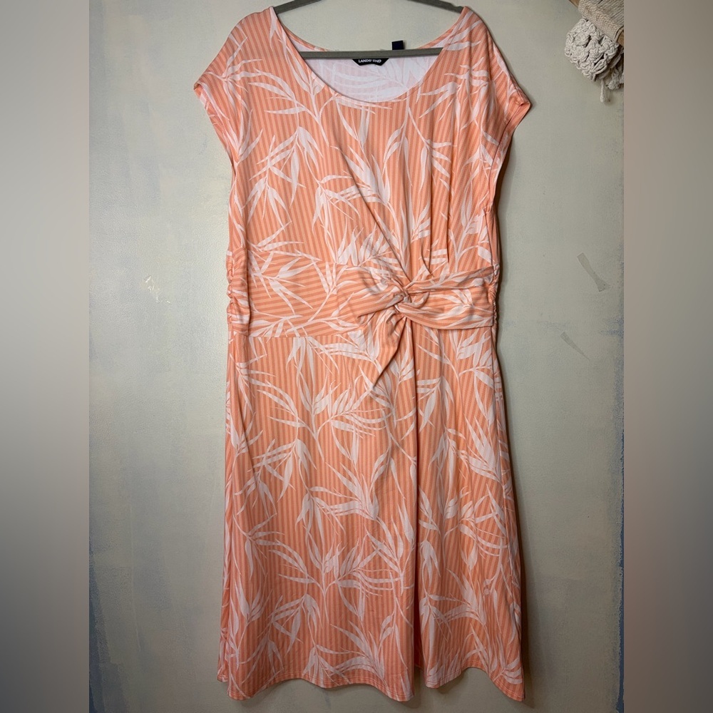 Women’s lands end faux wrap dress size 2X midi tropical vacation boho stretch